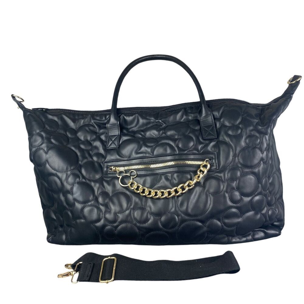 Disney Mickey Mouse Travel Weekend Bag Womens Black Quilted Shoulder Strap